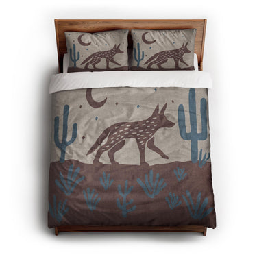 Desert Coyote Dark Red Clay & Dusty Blue queen - cotton - White Backing