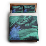 Tethys Navy & Seafoam queen - cotton - White Backing