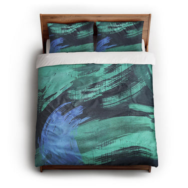 Tethys Navy & Seafoam queen - cotton - White Backing