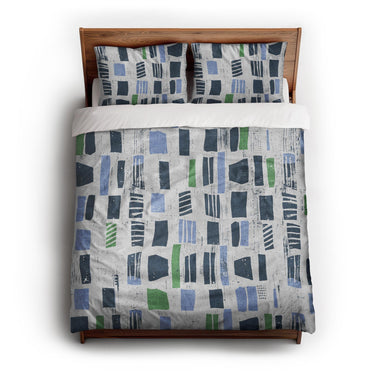 Milo Blue & Green queen - cotton - White Backing