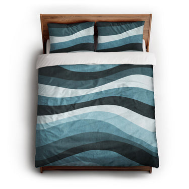 Sinuous Teal Monochrome queen - cotton - White Backing