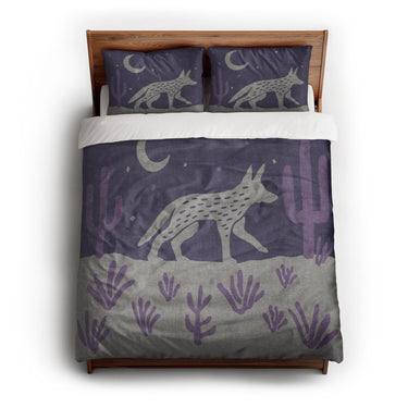 Desert Coyote Eggplant & Dusty Purple queen - cotton - White Backing