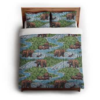 Bears Catching Salmon Comforter