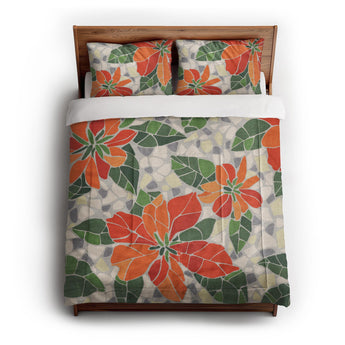 Mosaic Poinsettia Orange in Full/Queen (88" x 88") Size