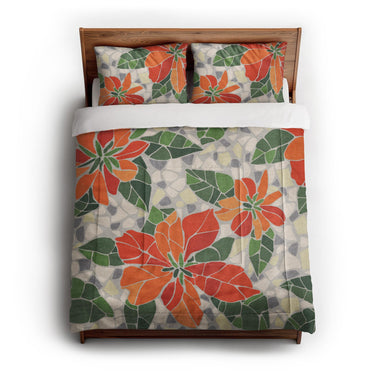 Mosaic Poinsettia Orange in Full/Queen (88" x 88") Size
