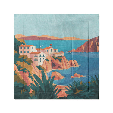 Mediterranean Cliffside Village in Full/Queen (88" x 88") Size