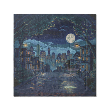 8 Bit Uptown Twilight Skyline in Full/Queen (88" x 88") Size