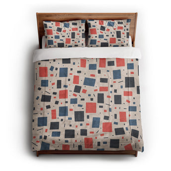 Geometric Confetti Blue & Red in Full/Queen (88" x 88") Size