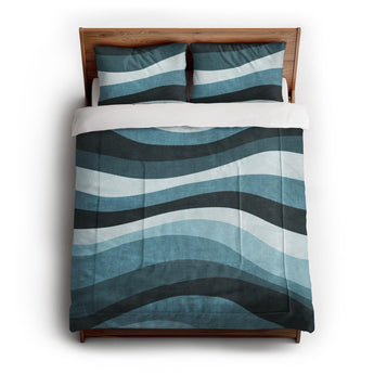 Sinuous Teal Monochrome in Full/Queen (88" x 88") Size