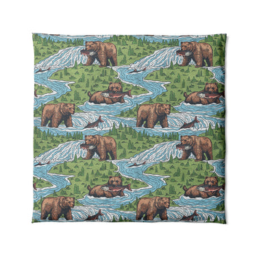 Bears Catching Salmon in Full/Queen (88" x 88") Size