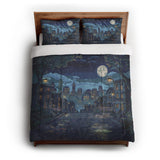 8 Bit Uptown Twilight Skyline in Full/Queen (88" x 88") Size
