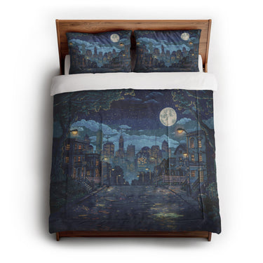 8 Bit Uptown Twilight Skyline in Full/Queen (88" x 88") Size