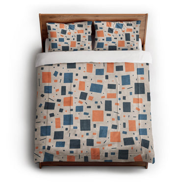 Geometric Confetti Blue & Orange in Full/Queen (88" x 88") Size