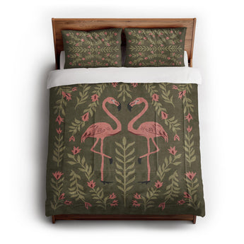 Flamingo Friends Sage Green in Full/Queen (88" x 88") Size