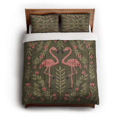 Flamingo Friends Sage Green in Full/Queen (88" x 88") Size