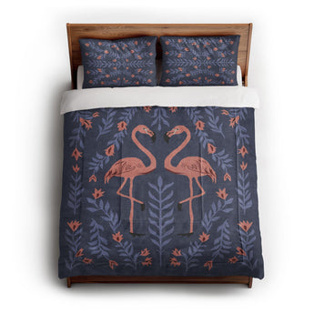 Flamingo Friends Navy in Full/Queen (88" x 88") Size