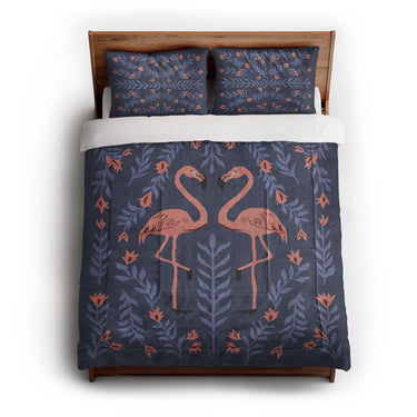 Flamingo Friends Navy in Full/Queen (88" x 88") Size