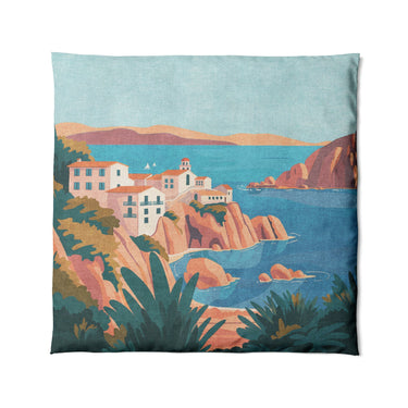 Mediterranean Cliffside Village in Full/Queen (88" x 88") Size