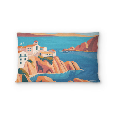 Mediterranean Cliffside Village Standard - cotton - White Backing