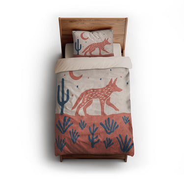 Desert Coyote Denim Blue & Terracotta twin - microfiber - Natural Backing