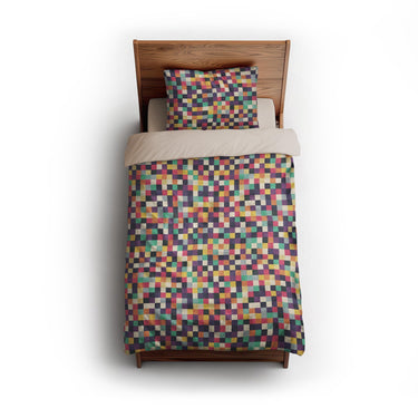 Pixel Mosaic Multicolor Midtone twin - microfiber - Natural Backing