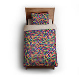 Pixel Mosaic Multicolor Vibrant twin - microfiber - Natural Backing