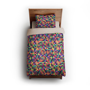 Pixel Mosaic Multicolor Vibrant twin - microfiber - Natural Backing