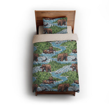 Bears Catching Salmon twin - microfiber - Natural Backing
