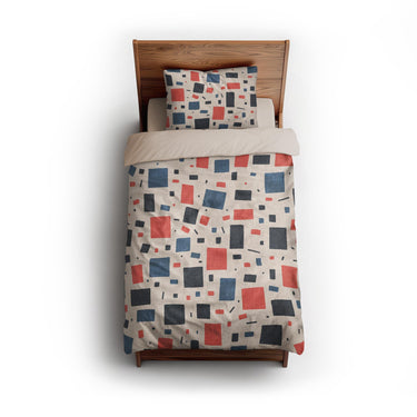 Geometric Confetti Blue & Red twin - microfiber - Natural Backing