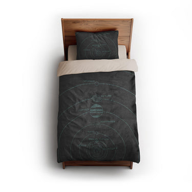 Solar System Charcoal & Teal twin - microfiber - Natural Backing
