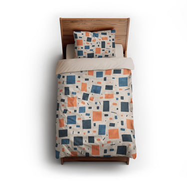 Geometric Confetti Blue & Orange twin - microfiber - Natural Backing