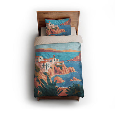 Mediterranean Cliffside Village twin - microfiber - Natural Backing