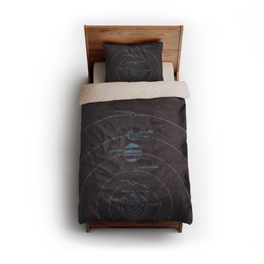 Solar System Burgandy & Powder Blue twin - microfiber - Natural Backing