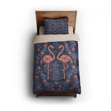 Flamingo Friends Navy twin - microfiber - Natural Backing