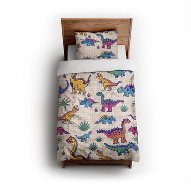 Doodle Dinos twin - cotton - White Backing