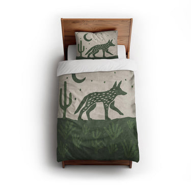 Desert Coyote Forest & Moss Green twin - cotton - White Backing
