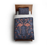 Flamingo Friends Navy twin - cotton - White Backing