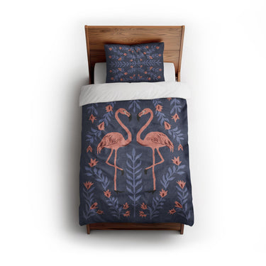 Flamingo Friends Navy twin - cotton - White Backing