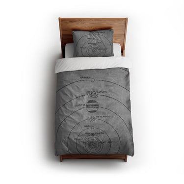 Solar System Grey & Black twin - cotton - White Backing