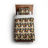 Tribal Birds Black twin - cotton - White Backing