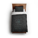Solar System Charcoal & Teal twin - cotton - White Backing