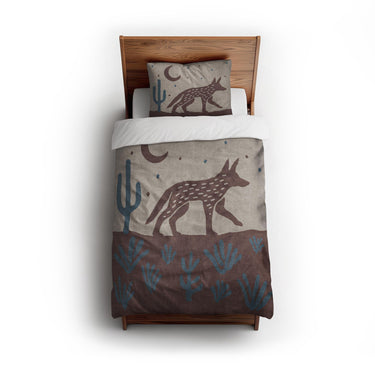 Desert Coyote Dark Red Clay & Dusty Blue twin - cotton - White Backing