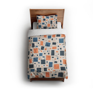 Geometric Confetti Blue & Orange twin - cotton - White Backing