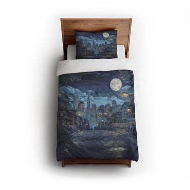 8 Bit Uptown Twilight Skyline twin - cotton - White Backing
