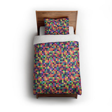 Pixel Mosaic Multicolor Vibrant twin - cotton - White Backing