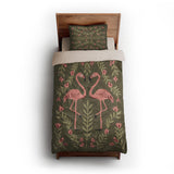 Flamingo Friends Sage Green twin-xl - microfiber - Natural Backing