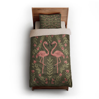 Flamingo Friends Sage Green twin-xl - microfiber - Natural Backing