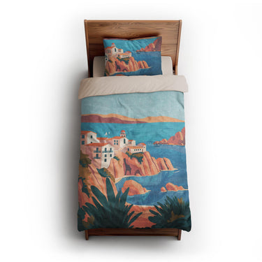 Mediterranean Cliffside Village twin-xl - microfiber - Natural Backing