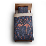 Flamingo Friends Navy twin-xl - microfiber - Natural Backing