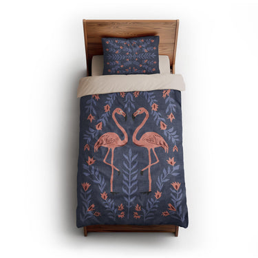 Flamingo Friends Navy twin-xl - microfiber - Natural Backing